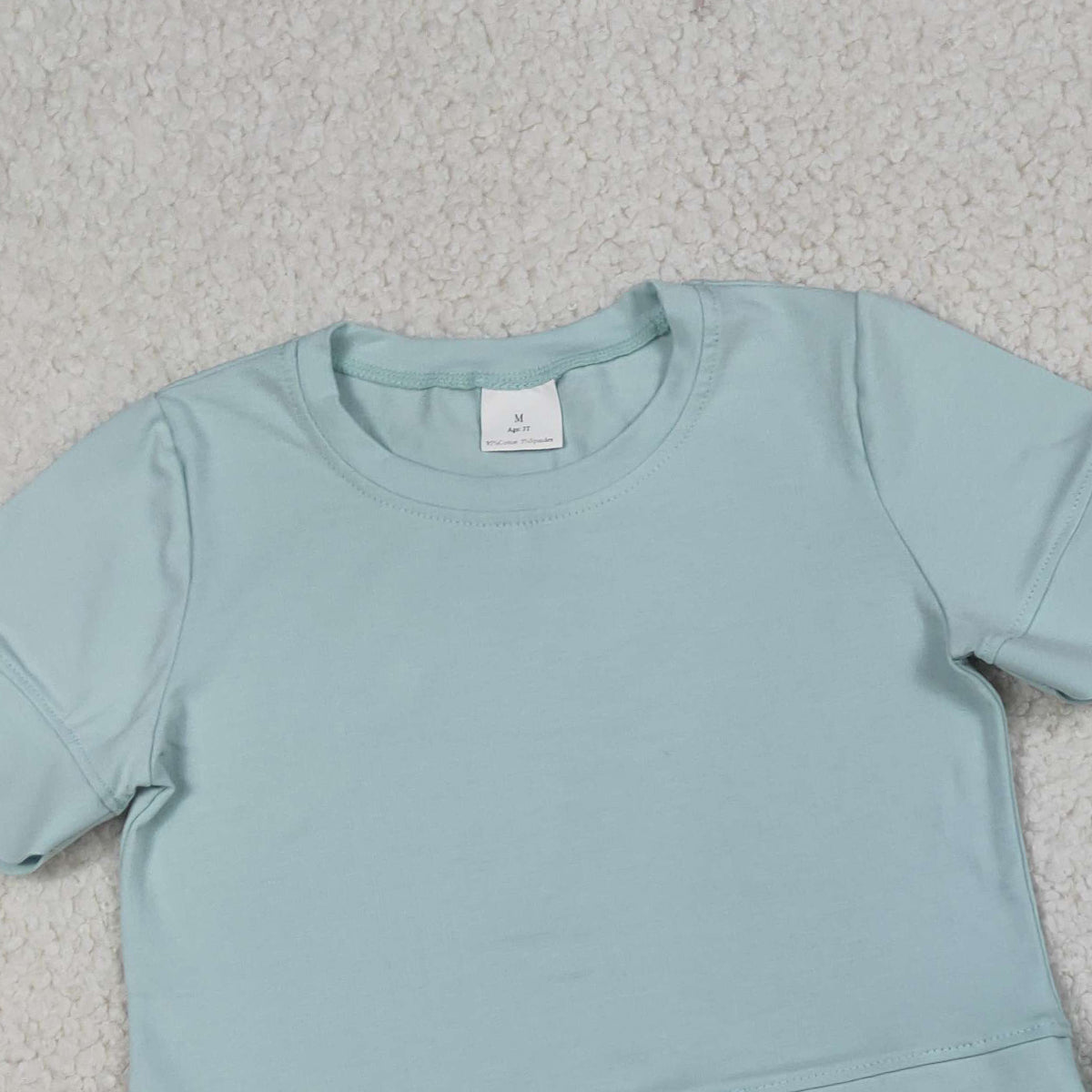 RTS NO MOQ GSSO3174 Baby Girls Light Blue Short Sleeve Shirt Top And Shorts Set Scallop Trim Outfit for Infants
