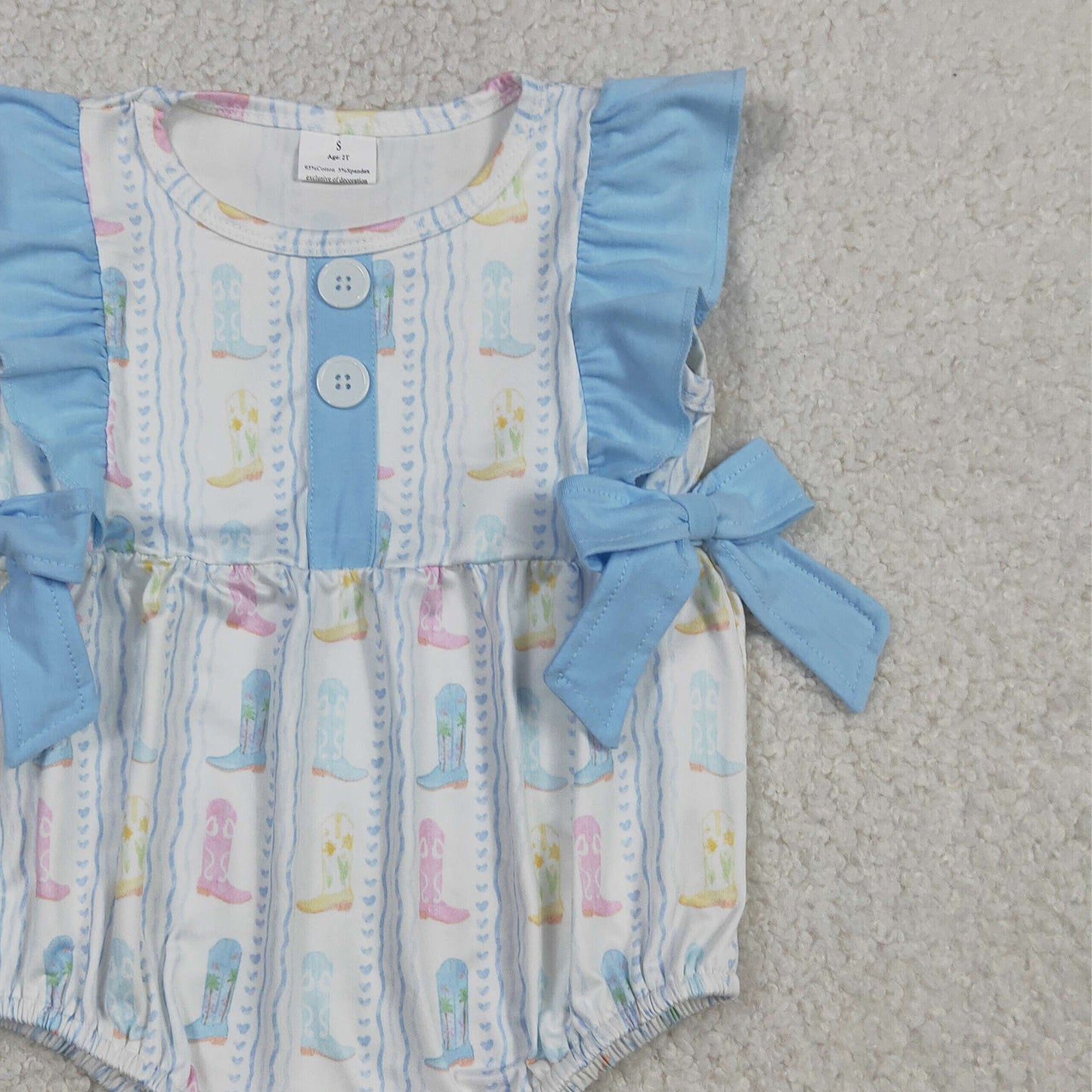 RTS NO MOQ SR4088 Baby Girls Cute Western Colorful Boots Stripe Button Ruffle Rompers