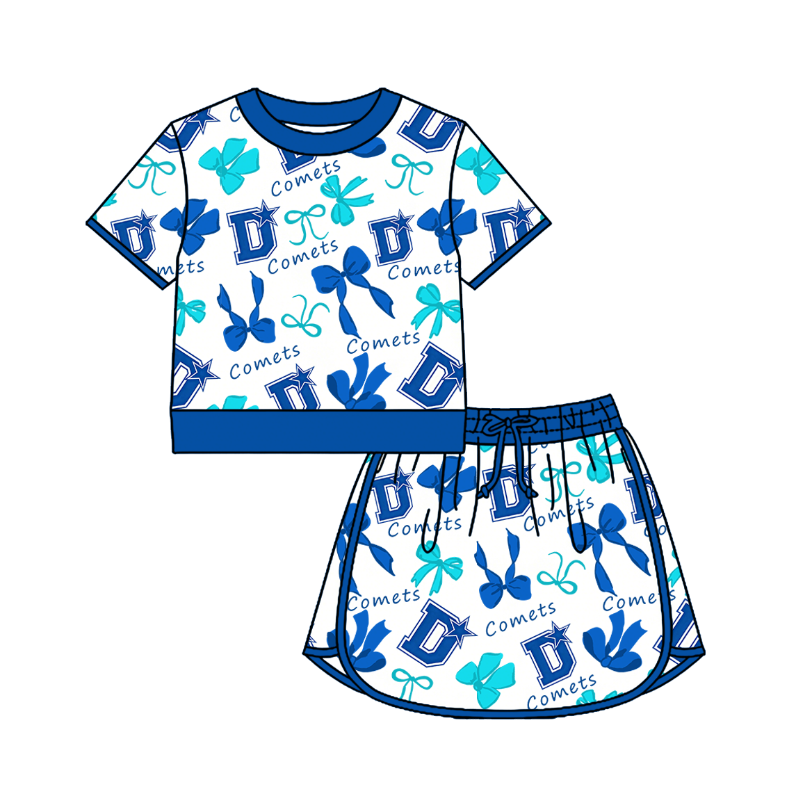 custom moq 5 mix size XY070109 Baby Girls Bow Sleeveless Short Skort Team Outfit Set