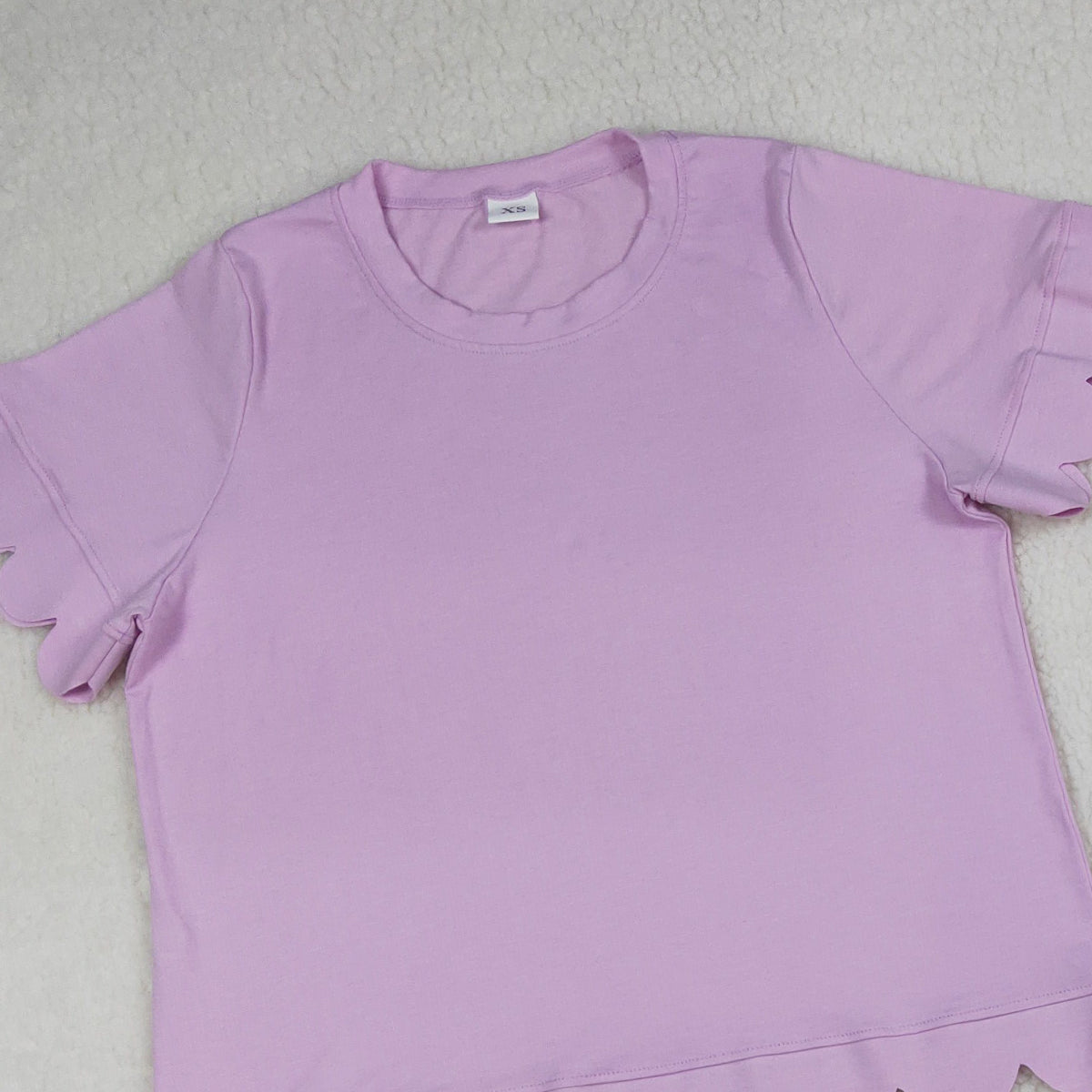 RTS NO MOQ GSSO3201 Adult Women's Pink Short Sleeve Shirt with Pockets And Scallop Detail Short Set Casual Clothing Outfit