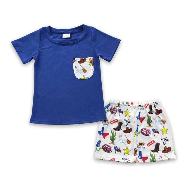 RTS NO MOQ Sibling Baby Boys Back To School Shorts Clothes Sets