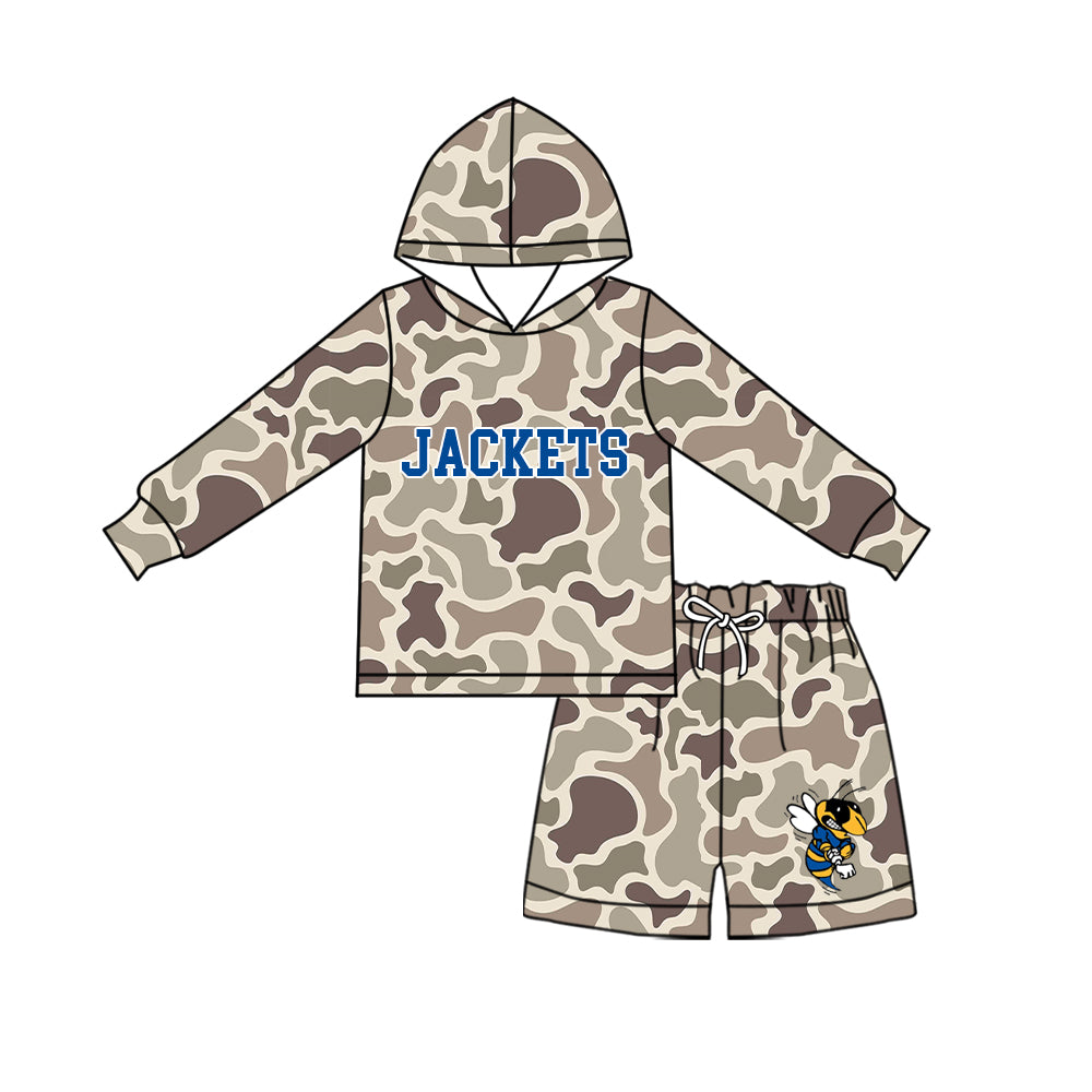 custom moq 5 mix size XY072209 Baby Kids Camo Long Sleeve Hoodie Top Shorts Team Clothes Set