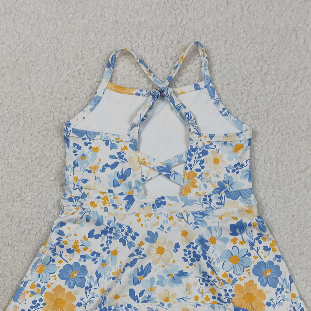 RTS NO MOQ GSD3565 Baby Girls Colorful Flowers Strap Yoga Shorts Ruffle Knee-Length Dress