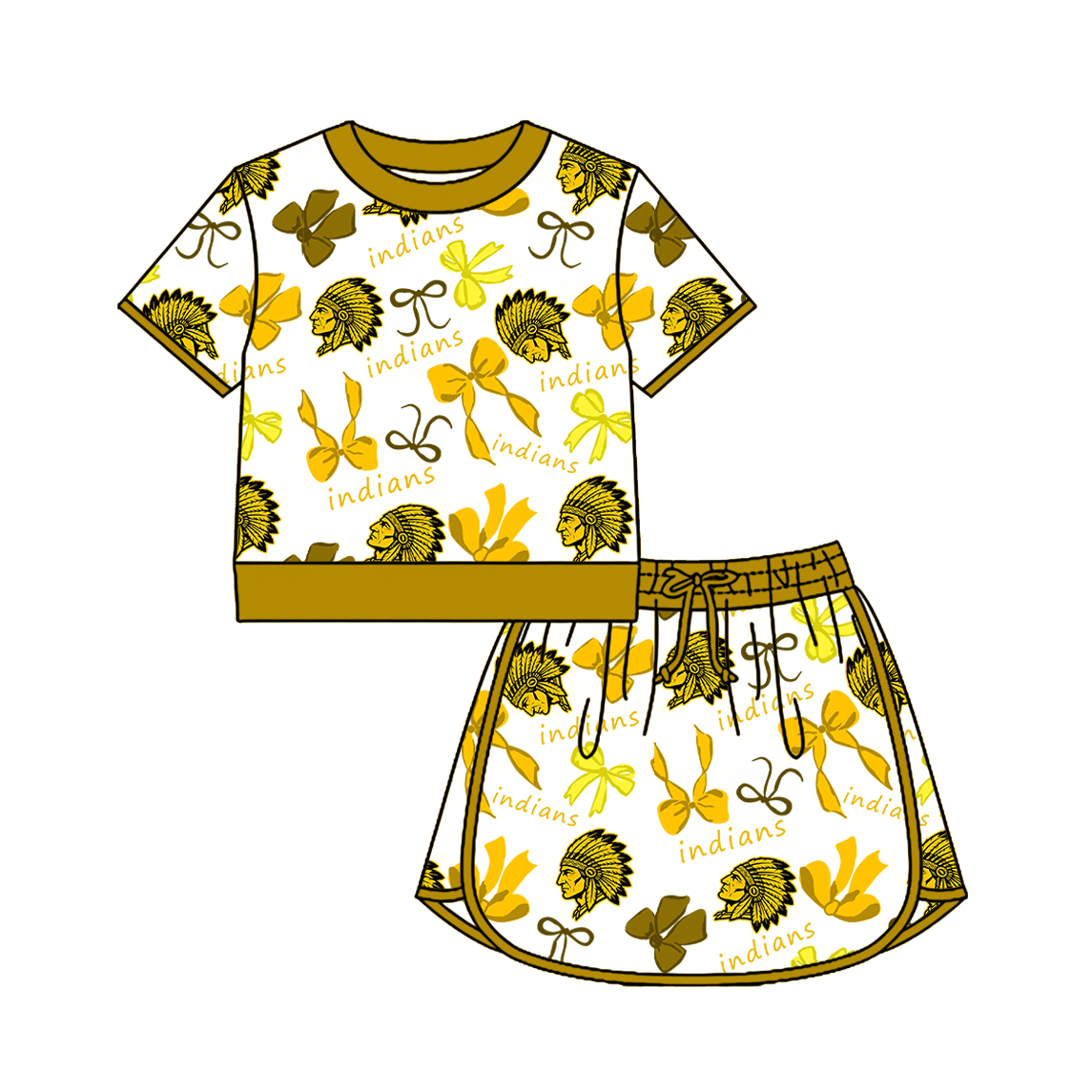 custom moq 5 mix size XY070109 Baby Girls Bow Sleeveless Short Skort Team Outfit Set