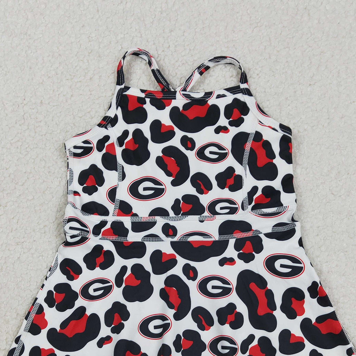 RTS NO MOQ GSD3632 Baby Girls Strap Knee-Length Dress Black Red Leopard Team Yoga Dress