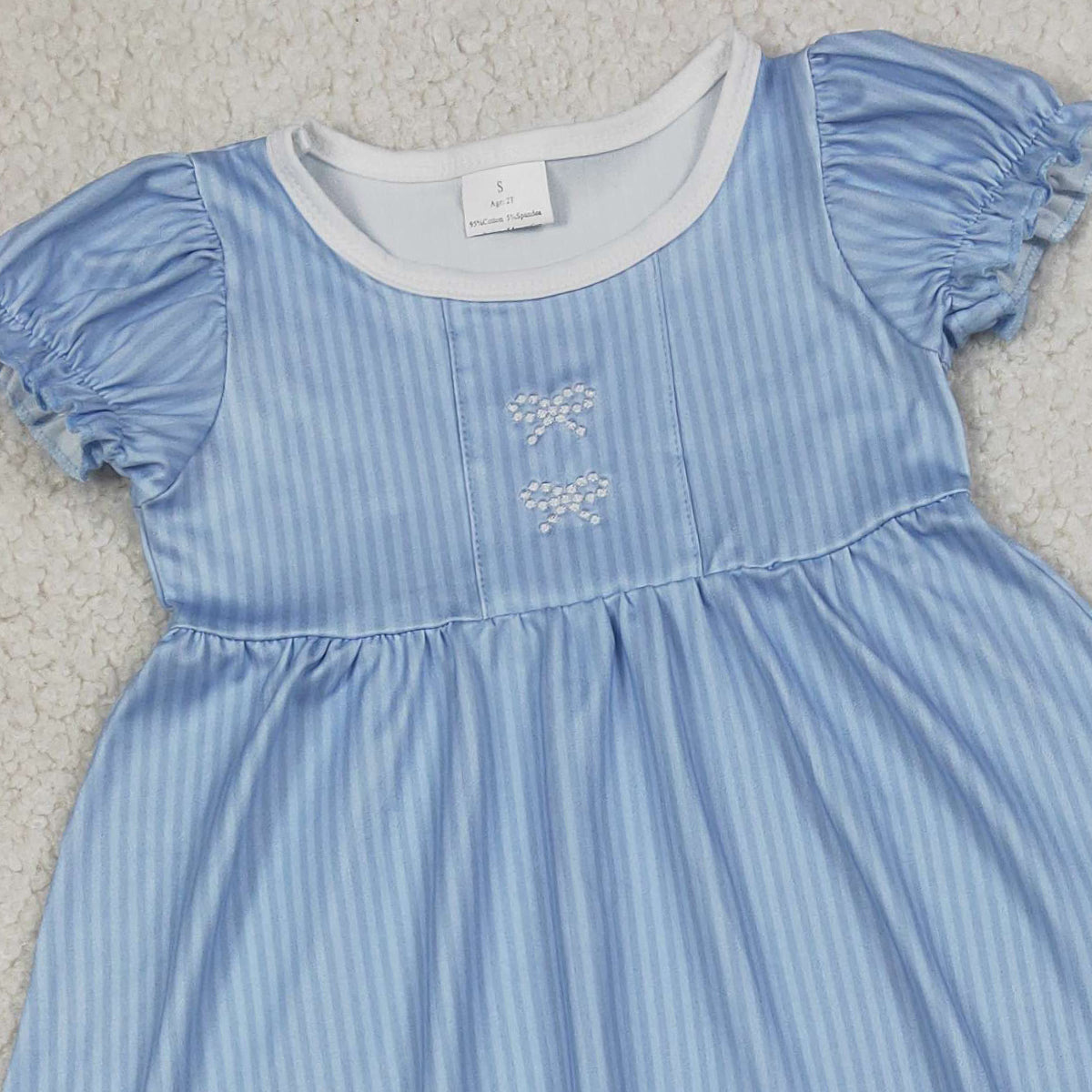 RTS NO MOQ GBO0486 Baby Girls Blue Stripe Tunic Bummies Clothes Sets with Embroidery Bows for Infants