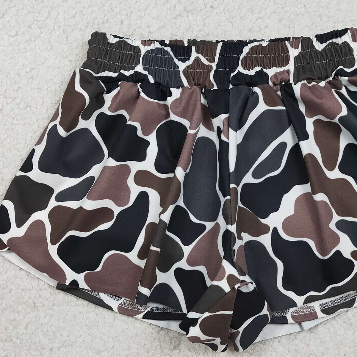RTS NO MOQ SS0773 Baby Girls Southern Dark Brown Camo Ruffle Shorts Bottom Active Yoga Pants for Toddlers Girls