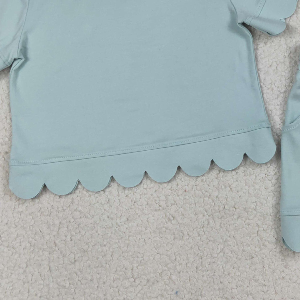 RTS NO MOQ GSSO3174 Baby Girls Light Blue Short Sleeve Shirt Top And Shorts Set Scallop Trim Outfit for Infants