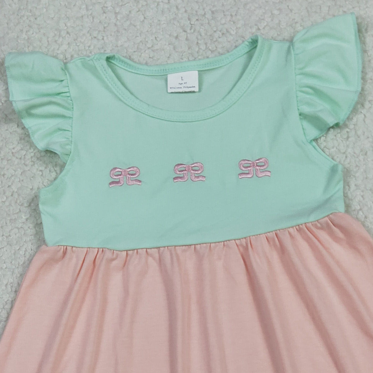 RTS NO MOQ GSD3530 Embroidery Baby Girls Bows Flutter Sleeve Patchwork Knee Length Dress