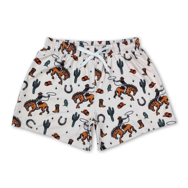 RTS NO MOQ（In Stock)Baby Boys Western Cow Aztec Trunks Bottoms Swimsuits