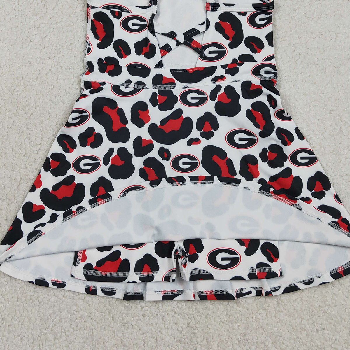 RTS NO MOQ GSD3632 Baby Girls Strap Knee-Length Dress Black Red Leopard Team Yoga Dress