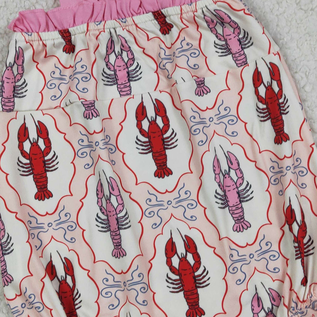 RTS NO MOQ SR4032 Baby Girls Checked Rompers with Strap Bows Crayfishes Print Ruffle Clothes