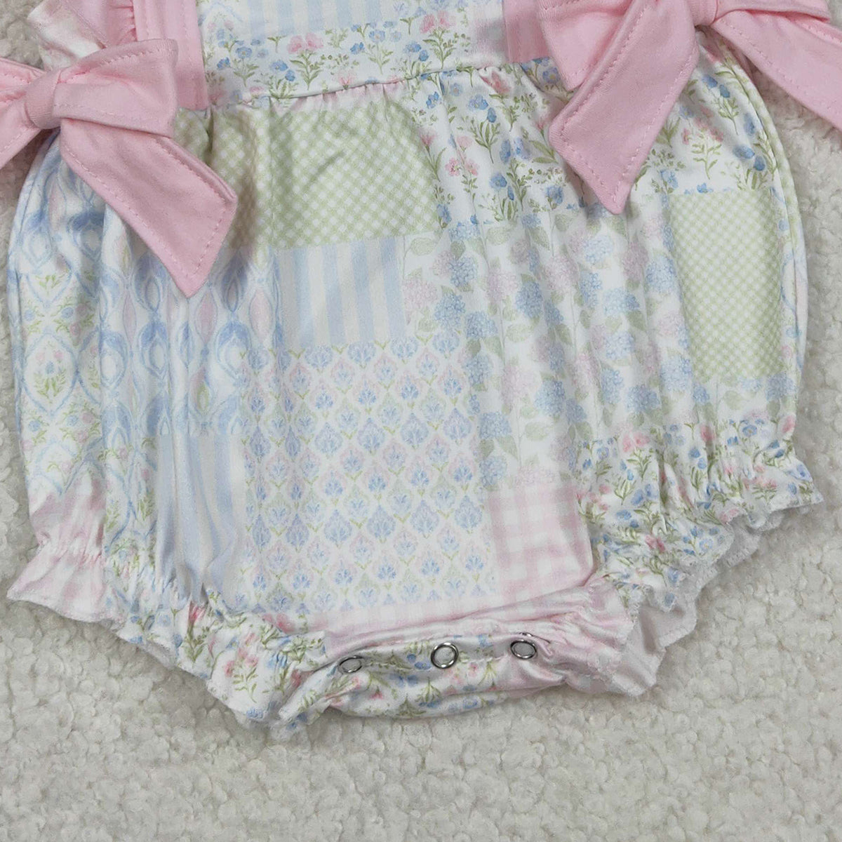 RTS NO MOQ SR3675 Baby Girls Pink Checked Rompers with Flutter Sleeves Bows And Ruffles for Infants