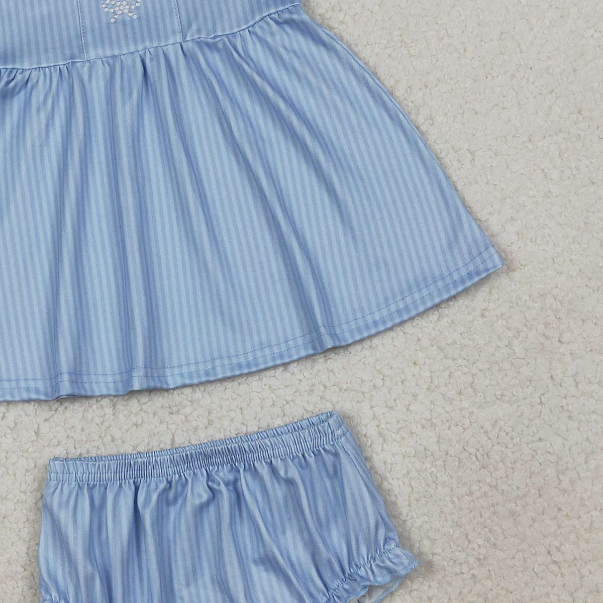 RTS NO MOQ GBO0486 Baby Girls Blue Stripe Tunic Bummies Clothes Sets with Embroidery Bows for Infants