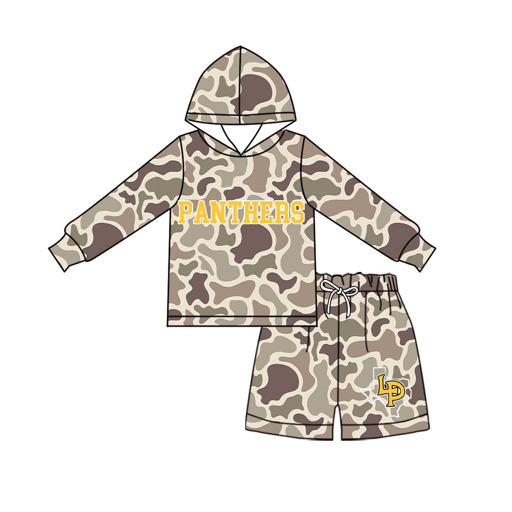 custom moq 5 mix size XY072209 Baby Kids Camo Long Sleeve Hoodie Top Shorts Team Clothes Set