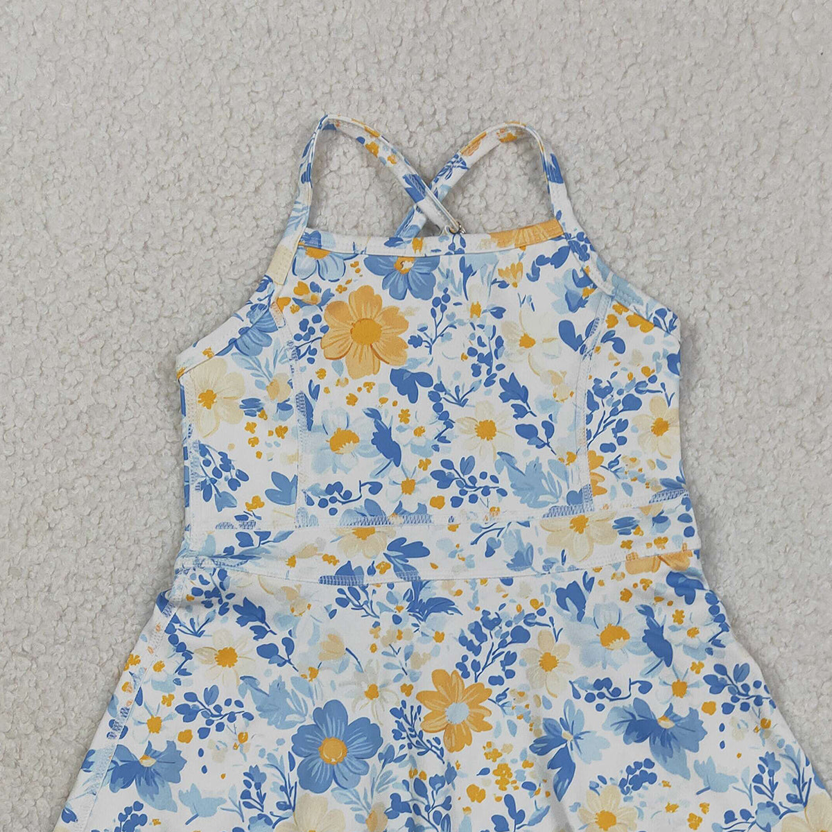 RTS NO MOQ GSD3565 Baby Girls Colorful Flowers Strap Yoga Shorts Ruffle Knee-Length Dress