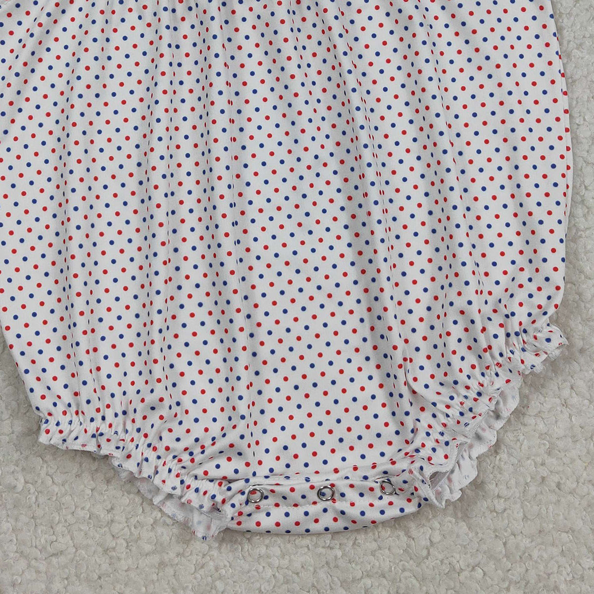 RTS NO MOQ SR3706 Girls Embroidery Bows Rompers with Flutter Sleeves Blue Red Polka Dot Print RuffleBaby Girl's Outfit