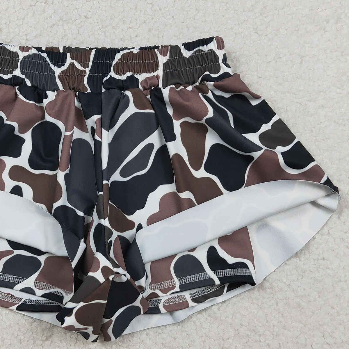 RTS NO MOQ SS0773 Baby Girls Southern Dark Brown Camo Ruffle Shorts Bottom Active Yoga Pants for Toddlers Girls