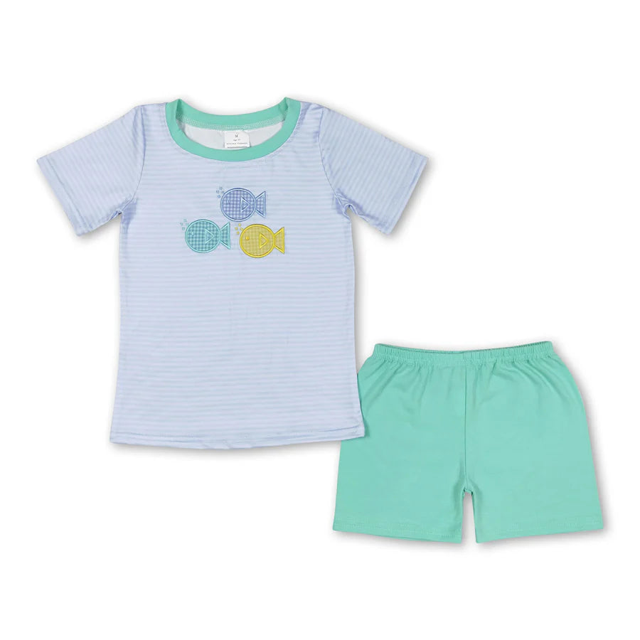 RTS NO MOQ Sibling Baby Boys Leopard Duck Green Shirt Shorts Outfits Clothes Sets