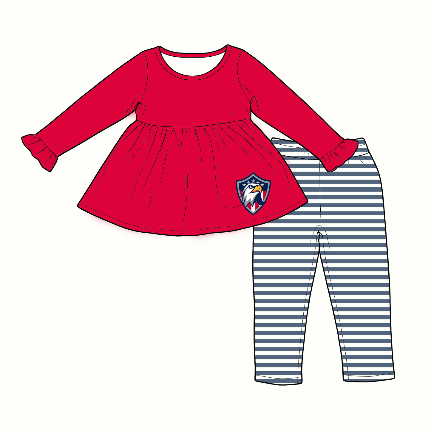 custom moq 5 mix size XY063009 Baby Girls Long Sleeve Tunic Top Leggings Two Piece Clothes Sets