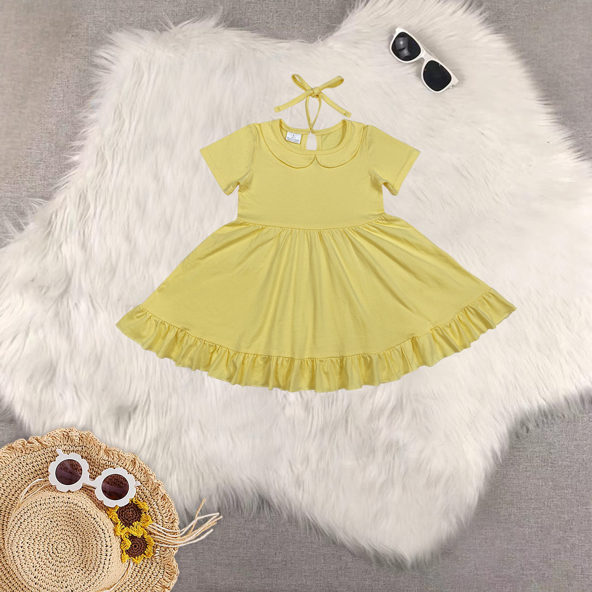 RTS baby girls clothes solid color short Sleeve dress