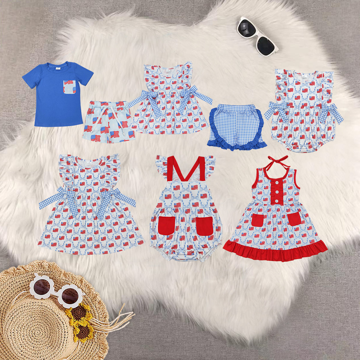 RTS baby girls clothes 4th of july short Sleeve dress romper
