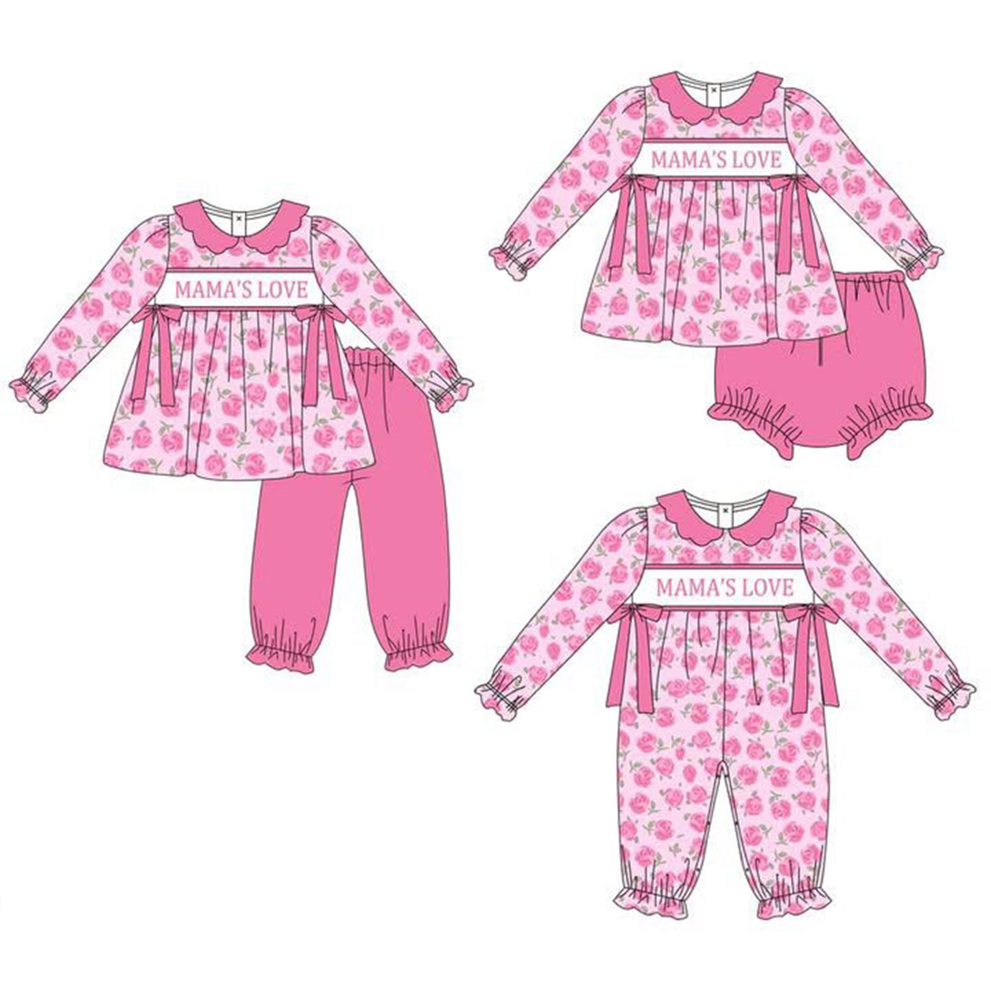 Custom moq 5 each style eta 6-7weeks baby girl clothes MAMA LOVE long sleeve pants sets and romper and brief sets -25.9.8