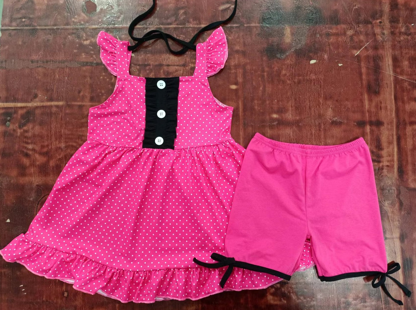 custom moq 5 eta 4-6weeks summer baby girls clothes rose red flying sleeve shorts sets