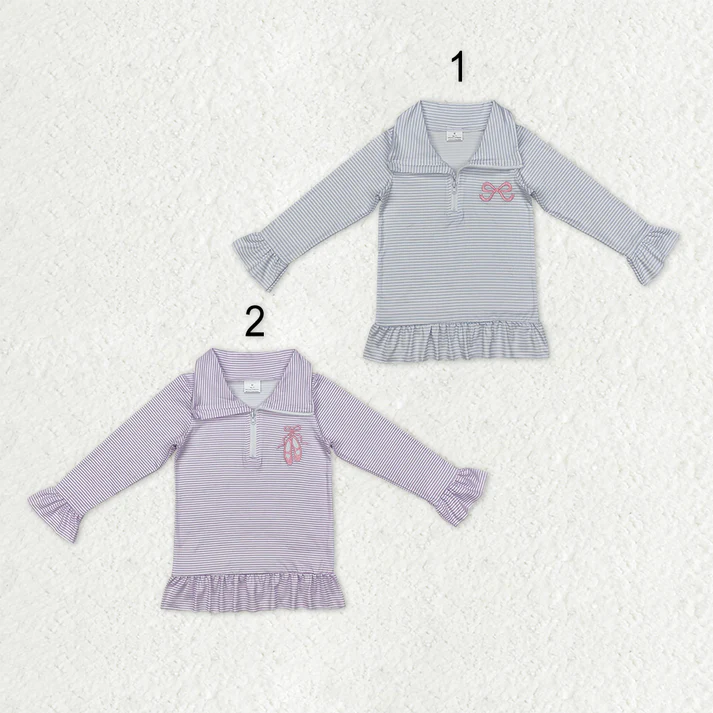 RTS NO MOQ Sibling Baby Girls clothes embroidery Zipper Stand Collar Pullover Long Sleeve Tops