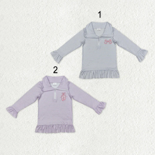 RTS NO MOQ Sibling Baby Girls clothes embroidery Zipper Stand Collar Pullover Long Sleeve Tops