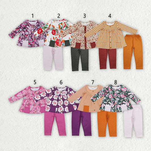 RTS Sibling baby girl clothes floral long Sleeve pants sets
