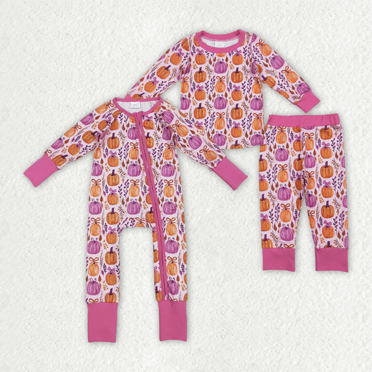 RTS NO MOQ Sibling Baby girl clothes Halloween pumpkin long-sleeved trousers suit & romper