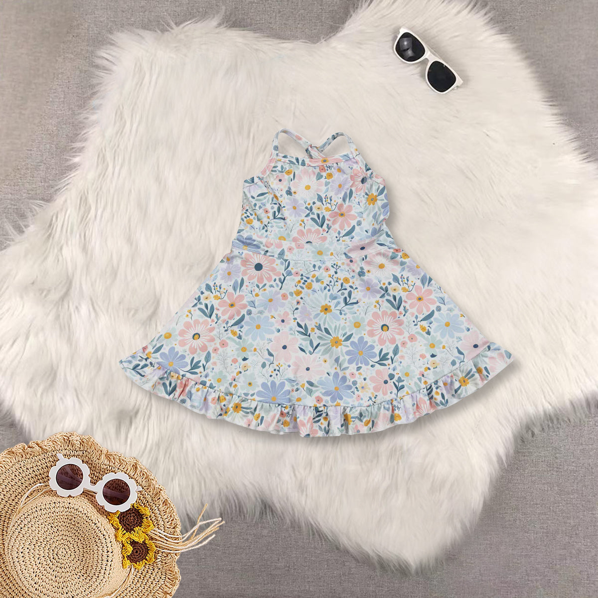 RTS NO MOQ baby girl clothes yoga floral suspender skirt sets