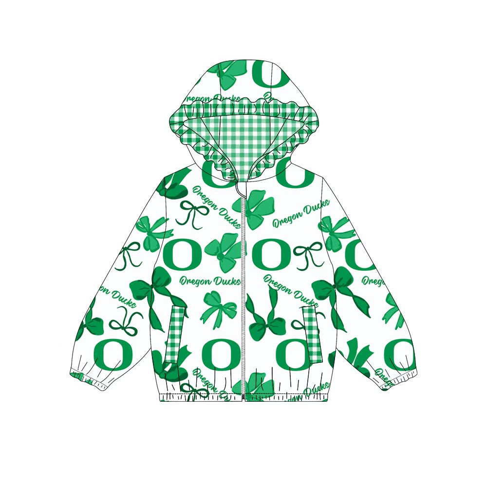 Custom moq 8 mix size milk silk summer team baby girls clothes bow green hooded long sleeve top-25.9.27