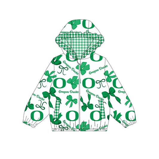 Custom moq 8 mix size milk silk summer team baby girls clothes bow green hooded long sleeve top-25.9.27