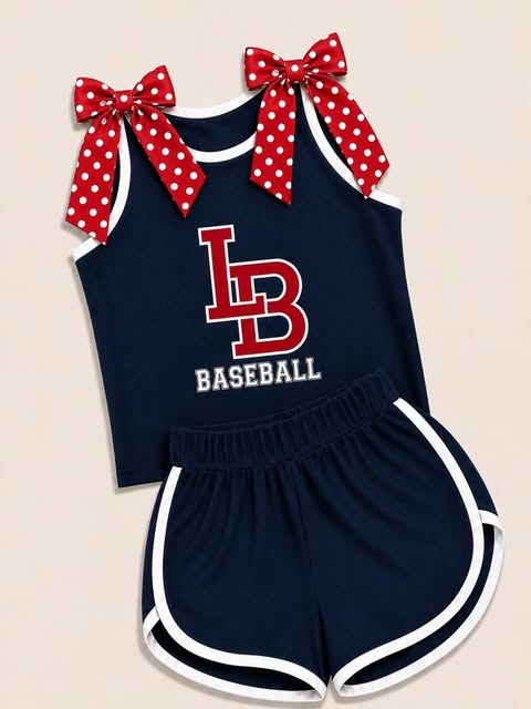 custom moq 5 mix size AITOLY0106  Baby Girls Tank Top With Polka Dot Bows Trim Elastic Waist Short Clothing Set