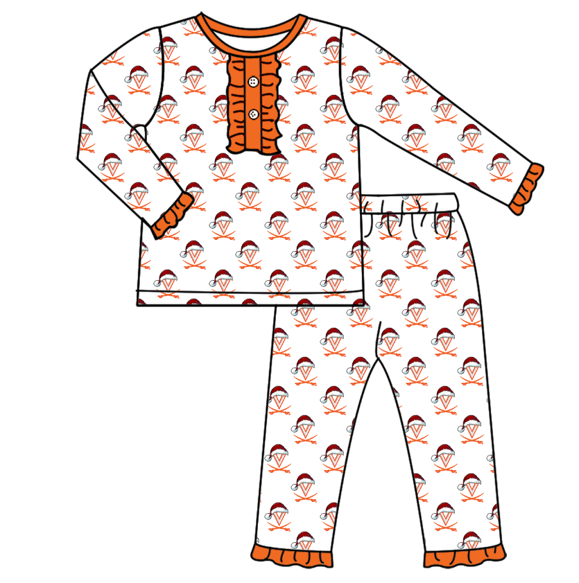 Custom moq 5 tat about 6-8 weeks Christmas hat orange long sleeve pajama girls