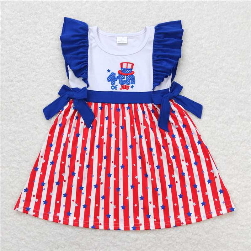 Baby girls 4TH OF JUY printed red stripes blue stars Sibling Sister Clothes Sets