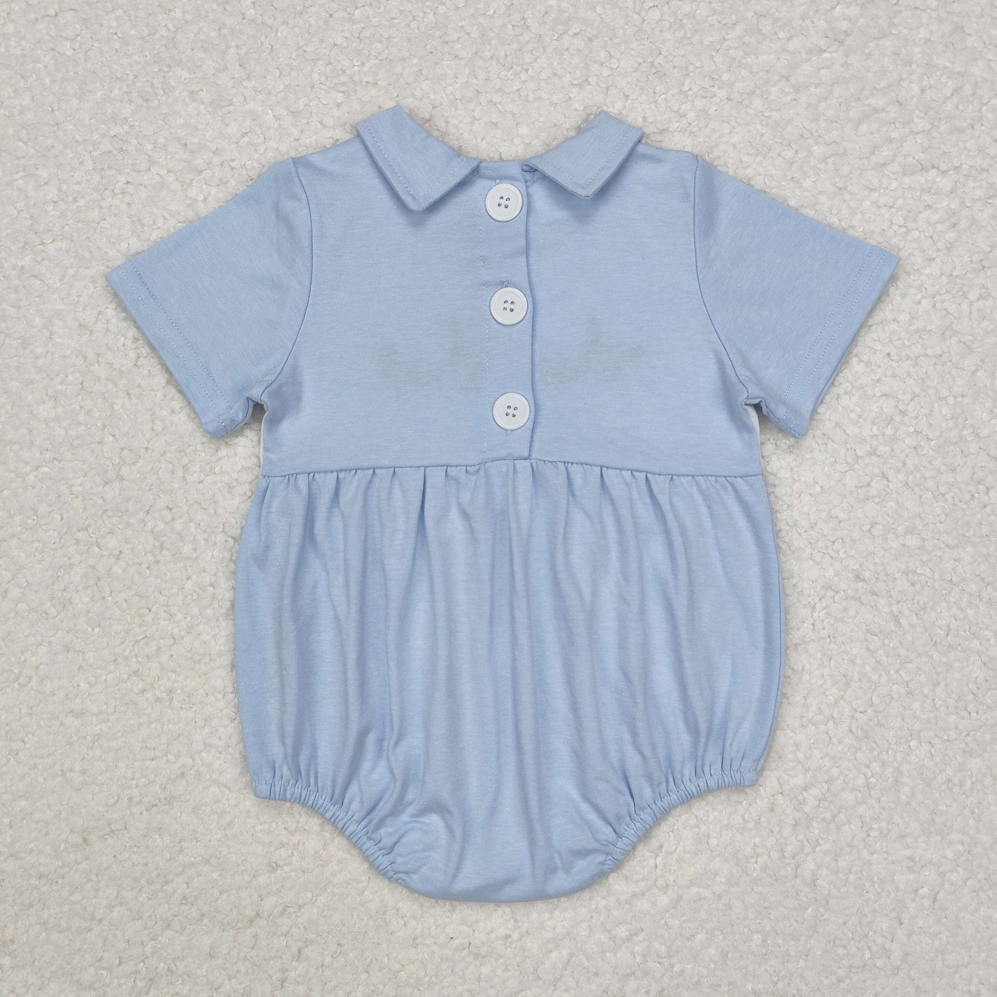 RTS NO MOQ ETA 5/7days arrived SR2071 Embroidered Duck Blue and White Baby Collar Short Sleeve Bodysuit