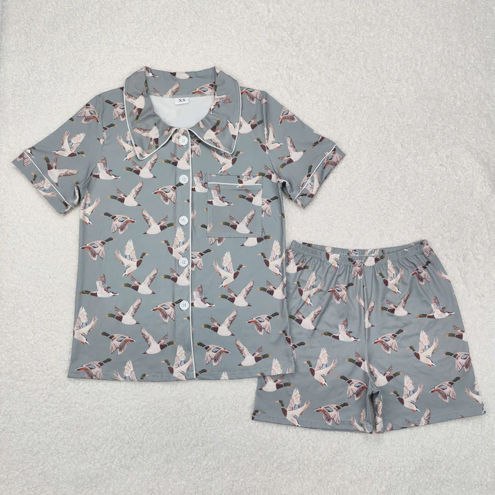 RTS NO MOQ Sibling Adult Girls Button Cardigan Short Sleeve Shorts Pajama Set: Leopard & Geometric Stripes