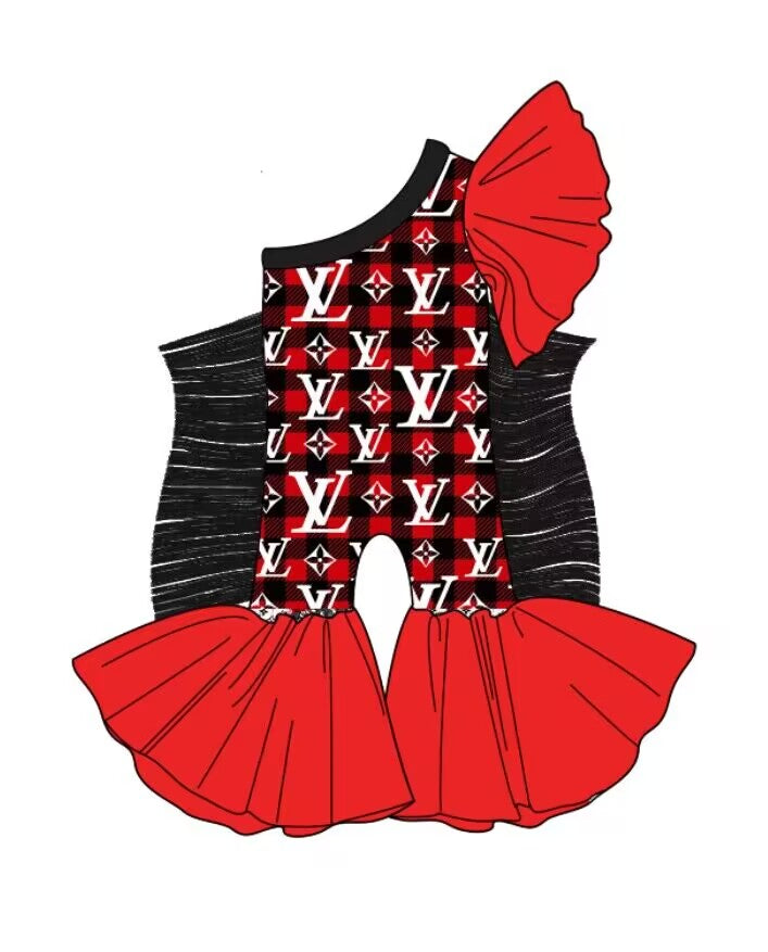 custom moq 5 eta 6-7weeks baby girls clothes black tassel red One shoulder Summer jumpsuit