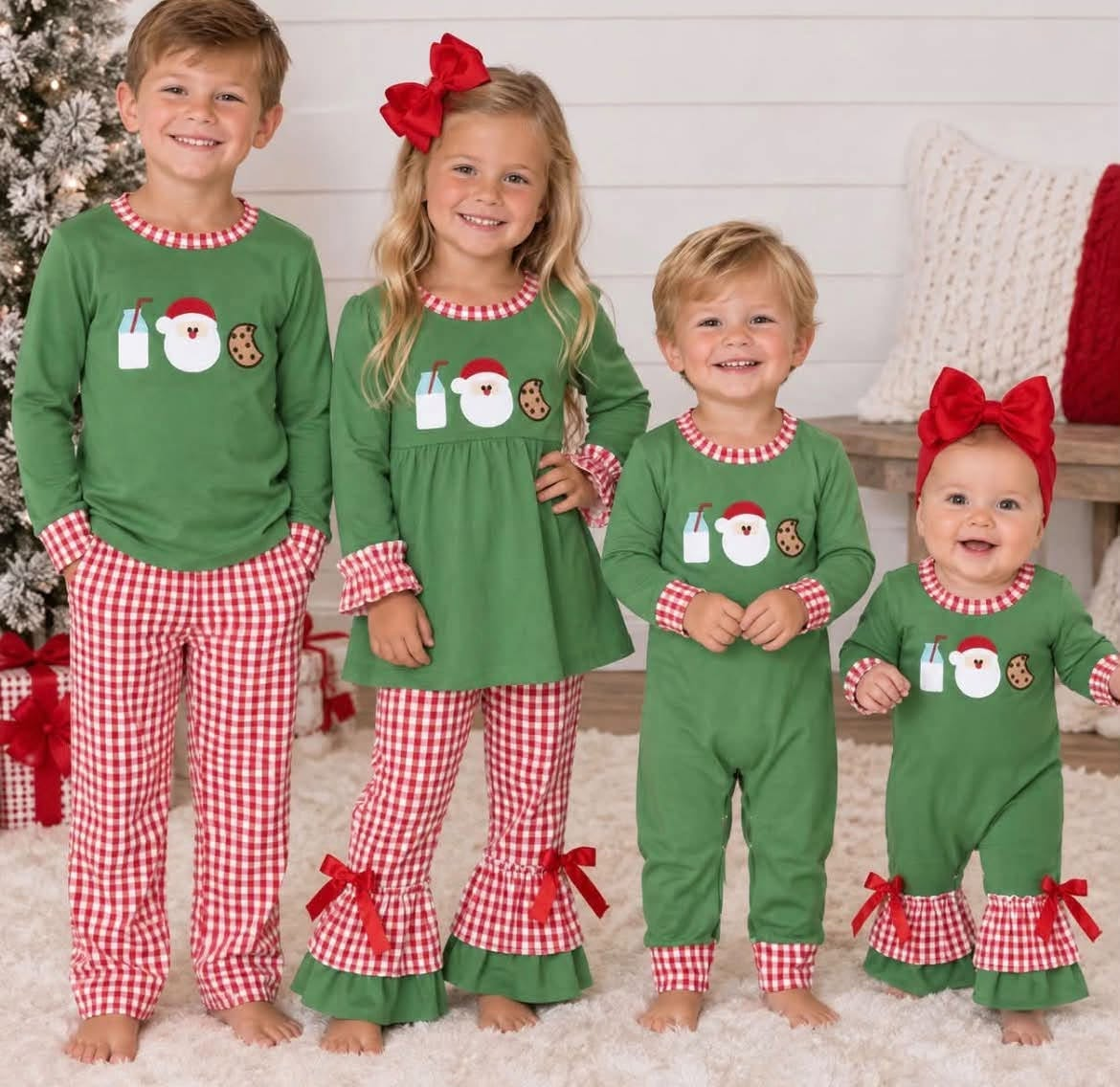 RTS NO MOQ baby girls clothes Christmas embroidery long sleeve Rompers Clothes Sets