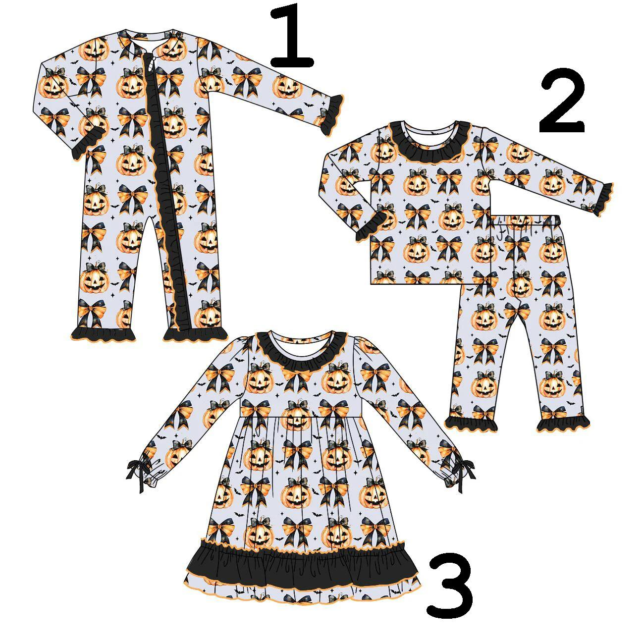 Custom moq 5 each style eta 6-7weeks baby girl clothes pumpkin bow long sleeve pants sets and romper and dress -25.8.2