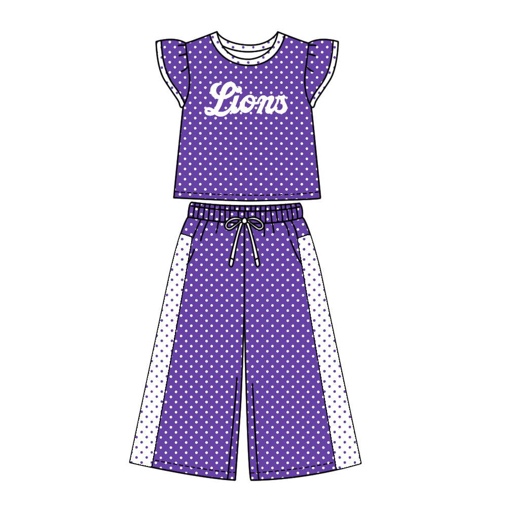 custom moq 5 mix size KLSH01  Baby Girls Letter Print Polka Dot Ruffle Sleeve Top Leg Pant Outfit