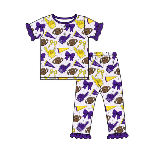 Custom moq 5 mix size milk silk summer teams baby girls clothes bow purple short sleeve pants sets-25.7.23