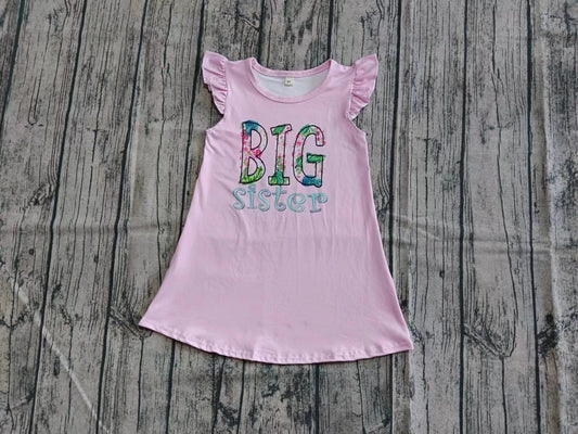 Custom moq 3 eta 6-7weeks baby girl clothes BIG SISTER pink flying sleeve dress-25.5.27