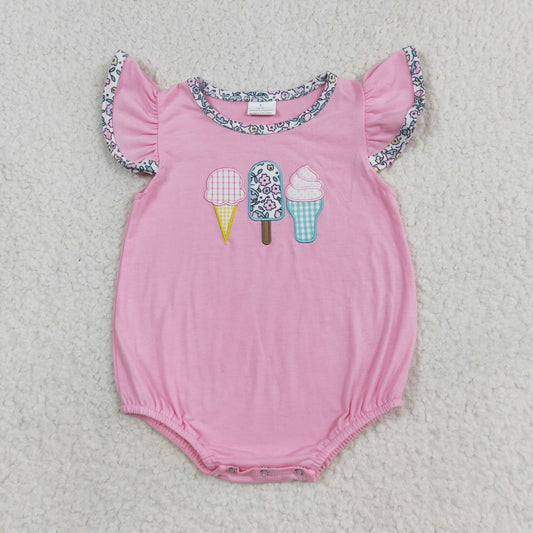 RTS no moq SR1598 Embroidered ice cream flower popsicle pink vest jumpsuit