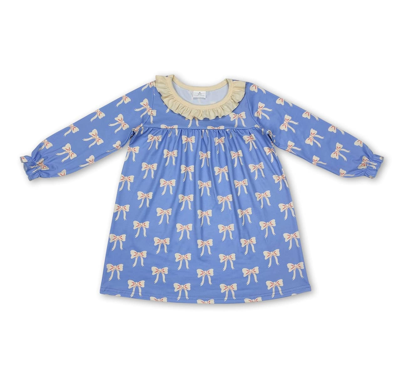 RTS NO MOQ Baby Girls bow blue Long Sleeve Dress & Romper