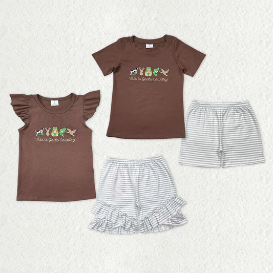 RTS NO MOQ Sibling baby girls boy clothes embroidery short sleeve shorts sets