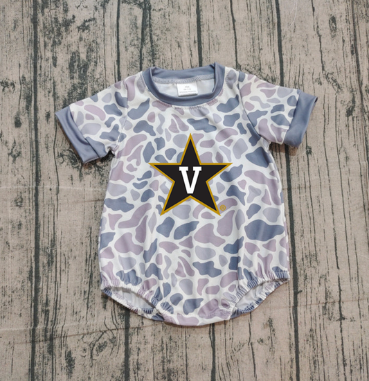 Custom moq 5 mix size milk silk Boy and Girl's Camouflage Gray Camouflage Romper, Milk Silk, Popular, Cute